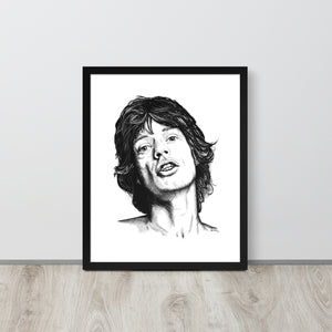 Framed Mick Jagger Mono Line Art Premium Giclée Poster Print - Black or White Frame