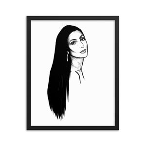 Framed 1970s Cher Mono Line Art Premium Giclée Poster Print