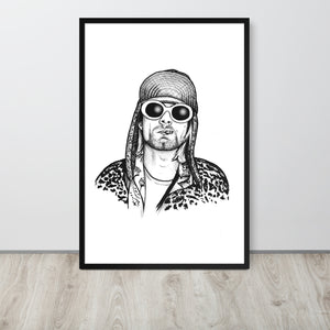 Framed 90s Kurt Cobain Mono Line Art Premium Giclée Poster Print