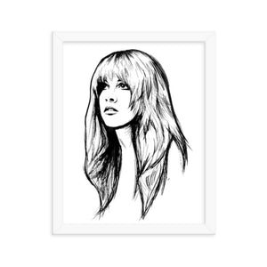 Impresión de póster Giclée premium enmarcada de Stevie Nicks Mono Line Art de la década de 1970