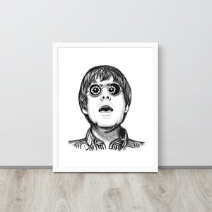 Framed 90s Liam Gallagher Wonderwall Mono Line Art Sketch Drawing - Premium Giclée Poster Print (white or black frame)
