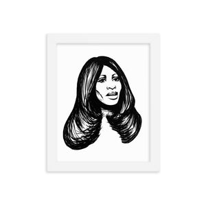 Impresión de póster Giclée premium enmarcada de Tina Turner Mono Line Art de la década de 1970
