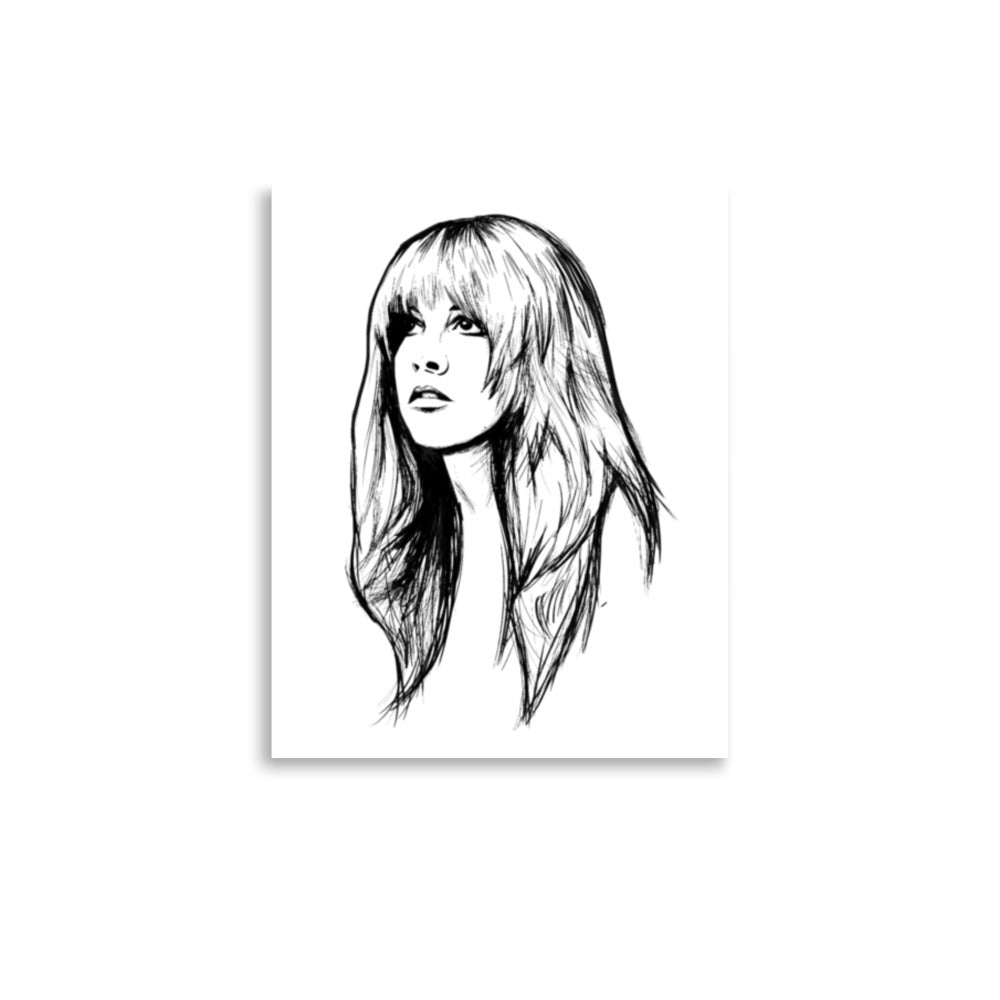 Década de 1970 Stevie Nicks / Fleetwood Mac Mono Line Art Premium Giclée Poster Print