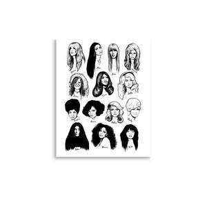 Década de 1960/70 'Mujeres en la música' Mono Line Art Premium Giclée Poster Print