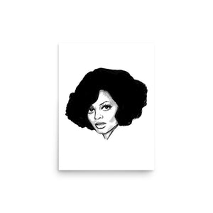 1970s Diana Ross Mono Line Art Premium Giclée Poster Print