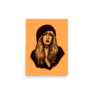 Stevie Nicks Pop Art Sketch Drawing - Premium Giclée Poster Print - Golden Ochre / Deep Red