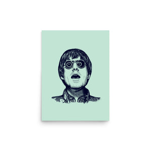 90s Liam Gallagher Wonderwall Mono Line Art Sketch Drawing - Premium Giclée Poster Print - Brook Green / Deep Blue