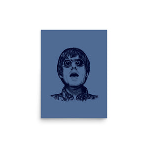 90s Liam Gallagher Wonderwall Mono Line Art Sketch Drawing - Premium Giclée Poster Print - Midnight Blue