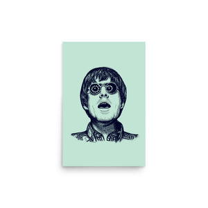 90s Liam Gallagher Wonderwall Mono Line Art Sketch Drawing - Premium Giclée Poster Print - Brook Green / Deep Blue