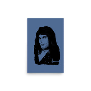1970's Freddie Mercury Queen Hand-drawn Pop Art Premium Printed Poster - Kashmir Blue