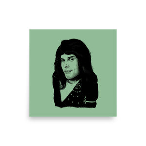 1970's Freddie Mercury Queen Hand-drawn Pop Art Premium Printed Poster - Dark Sea Green