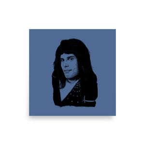1970's Freddie Mercury Queen Hand-drawn Pop Art Premium Printed Poster - Kashmir Blue