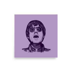 90s Liam Gallagher Wonderwall Mono Line Art Sketch Drawing - Premium Giclée Poster Print - Lavender / Deep Purple