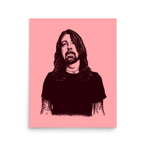 Dave Grohl Pop Art Sketch Drawing - Premium Giclée Poster Print - Pink / Deep Red