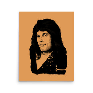 1970's Freddie Mercury Queen Hand-drawn Pop Art Premium Printed Poster - Vintage Gold