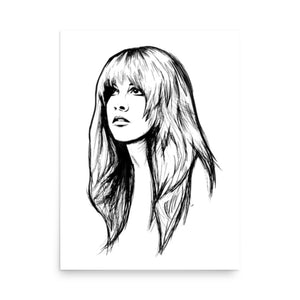 Década de 1970 Stevie Nicks / Fleetwood Mac Mono Line Art Premium Giclée Poster Print