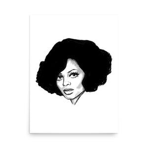 1970s Diana Ross Mono Line Art Premium Giclée Poster Print