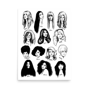 1960/70s 'Women in Music' Mono Line Art Premium Giclée Poster Print
