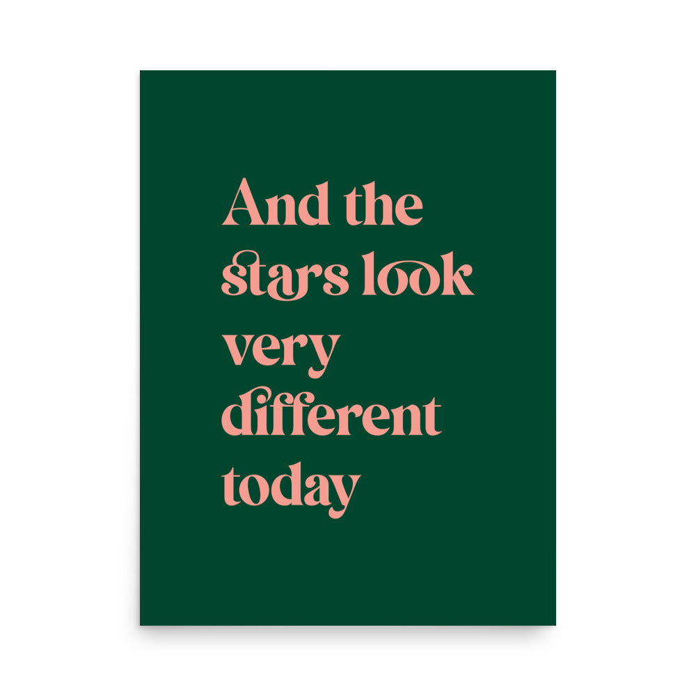 And The Stars Look Very Different Today Premium Lyric Poster Print - Forest Green & Pastel Pink