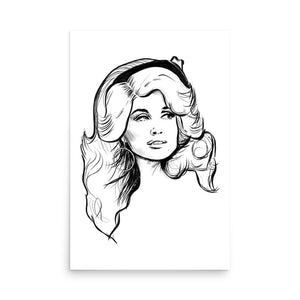 1970s Dolly Parton Mono Line Art Premium Giclée Poster Print