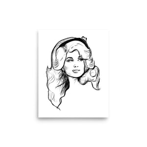 1970s Dolly Parton Mono Line Art Premium Giclée Poster Print