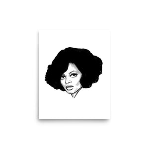 1970s Diana Ross Mono Line Art Premium Giclée Poster Print