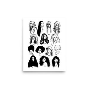 1960/70 年代“音乐中的女性”单色线条艺术高级艺术微喷海报印刷品