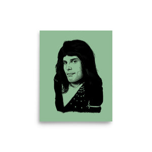 1970's Freddie Mercury Queen Hand-drawn Pop Art Premium Printed Poster - Dark Sea Green