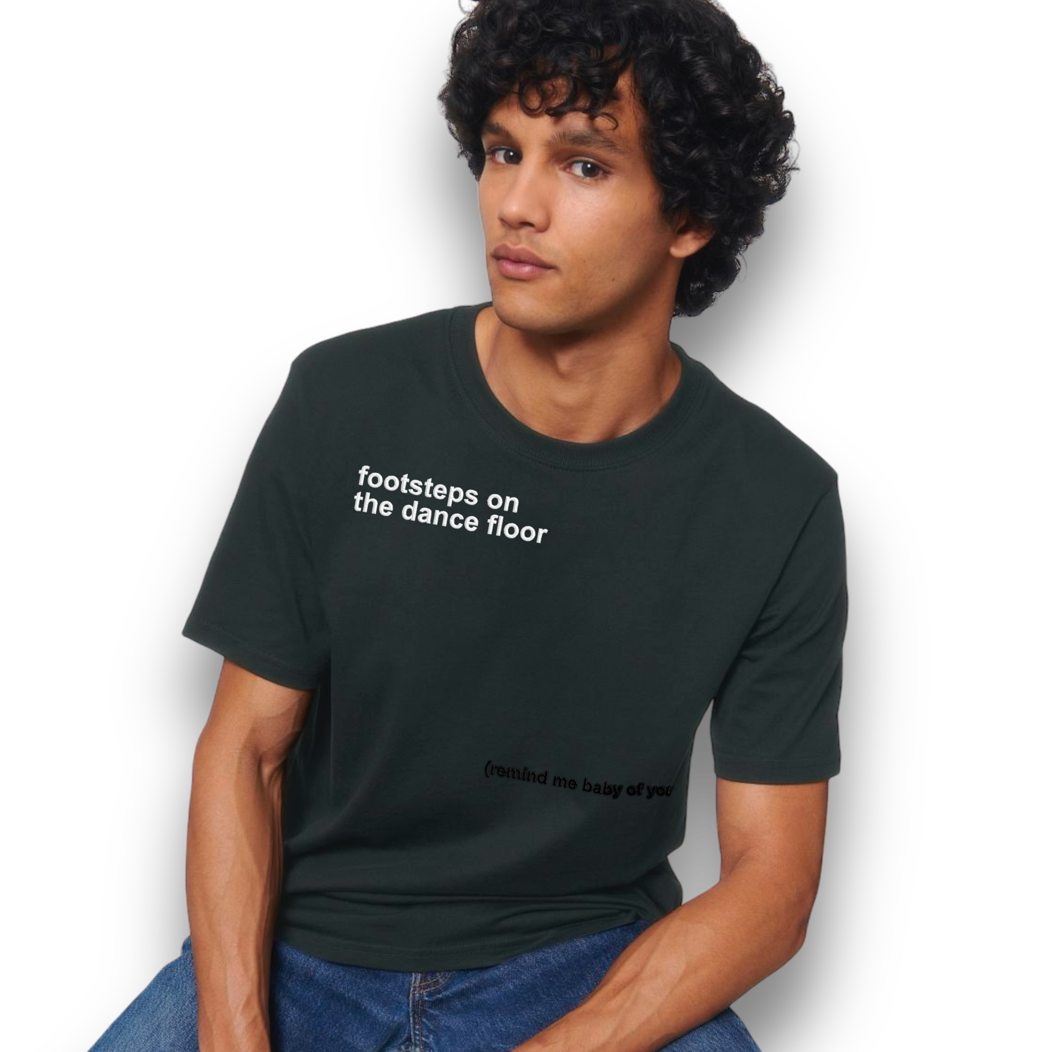 'FOOTSTEPS ON THE DANCE FLOOR (REMIND ME BABY OF YOU)' embroidered premium organic unisex heavy 'sparker 2.0' t-shirt - inspired by Womack & Womack