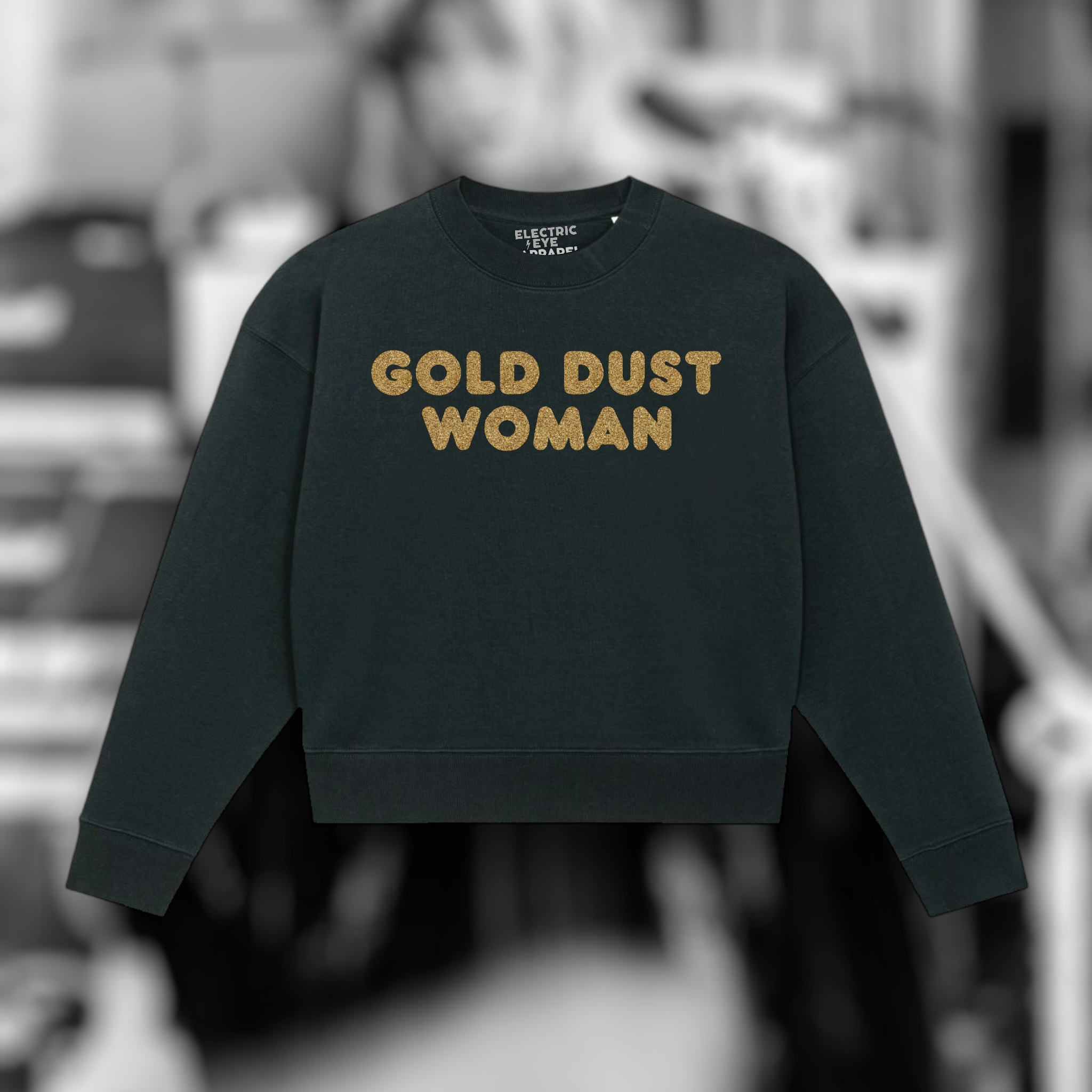 'GOLD DUST WOMAN ' gold glitter embroidered women's organic 'cropster' sweatshirt - inspired by Fleetwood Mac / Stevie Nicks