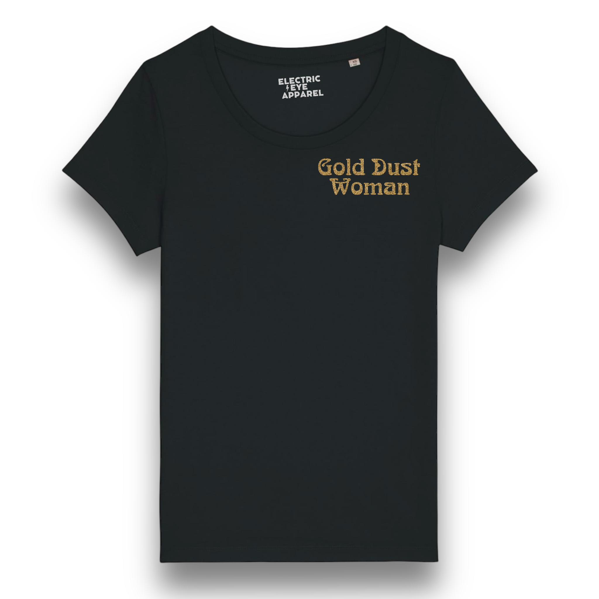 'GOLD DUST WOMAN' left chest embroidered premium organic iconic mid-light women's scoop neck 'jazzer' t-shirt - inspired by Fleetwood Mac / Stevie Nicks