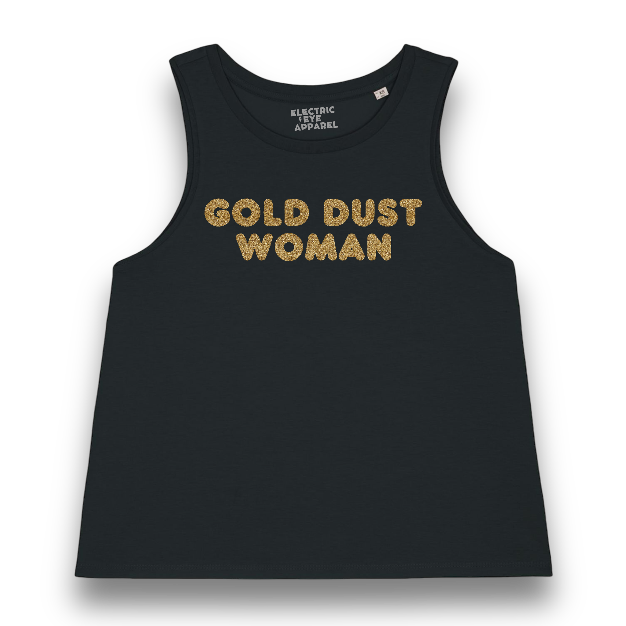 'GOLD DUST WOMAN' gold glitter embroidered women's organic cotton 'dancer' tank top - inspired by Fleetwood Mac / Stevie Nicks