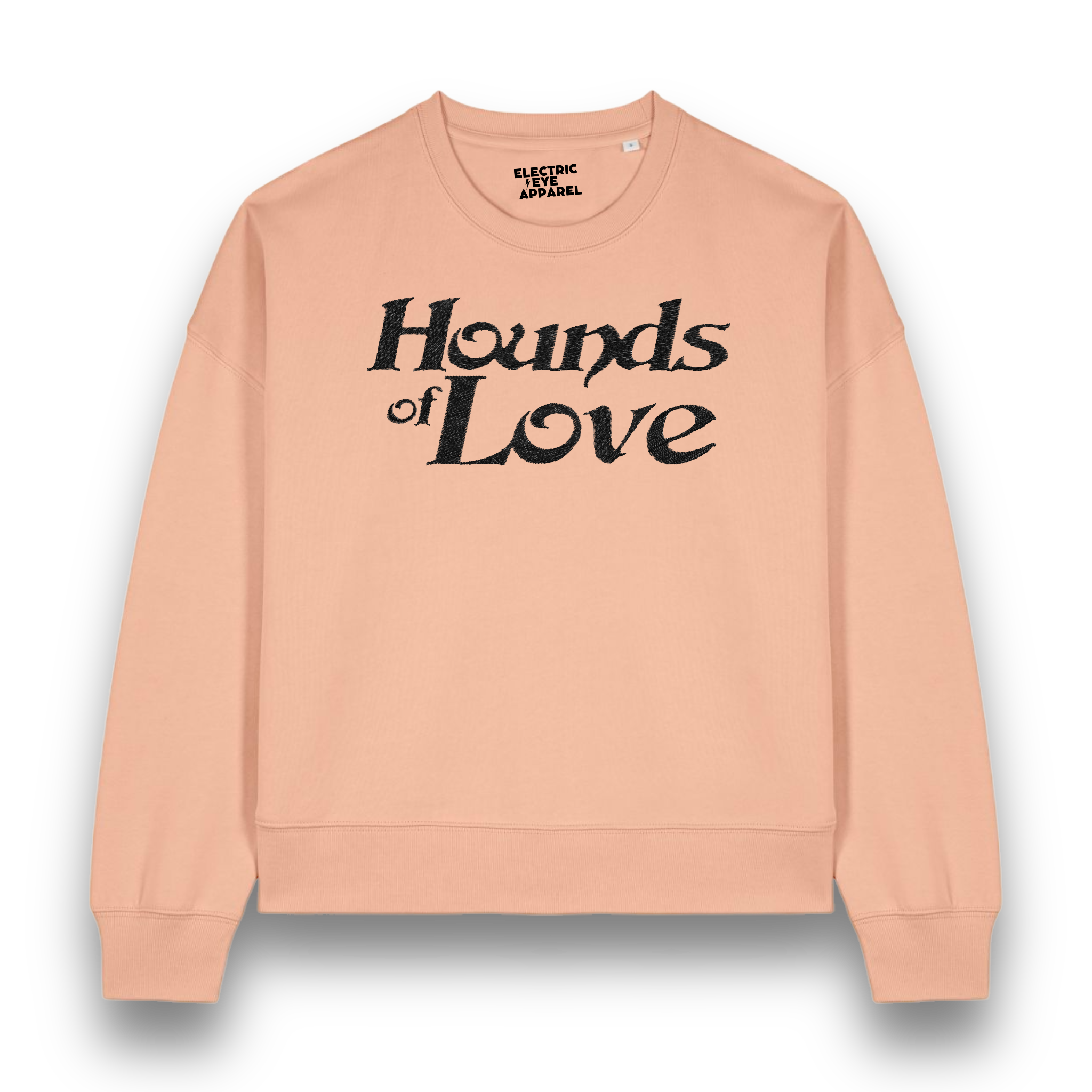 'HOUNDS OF LOVE' embroidered organic women's 90s dropped shoulder 'alma' sweatshirt inspired by Kate Bush - choose your own embroidery colour