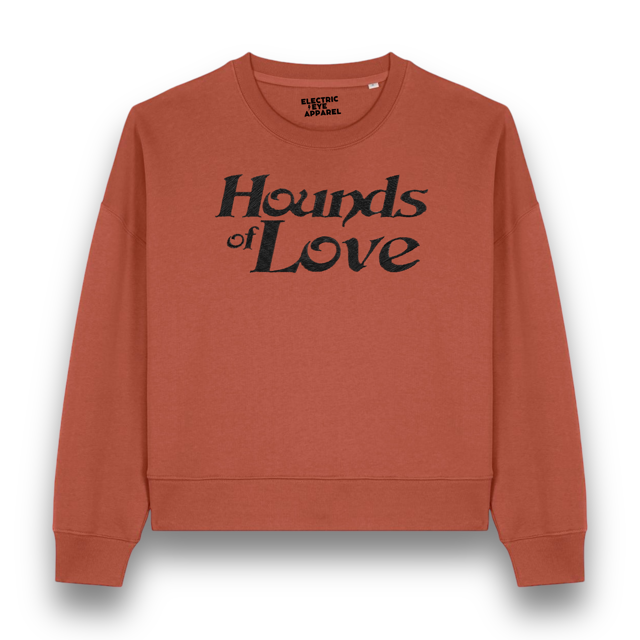 'HOUNDS OF LOVE' embroidered organic women's 90s dropped shoulder 'alma' sweatshirt inspired by Kate Bush - choose your own embroidery colour