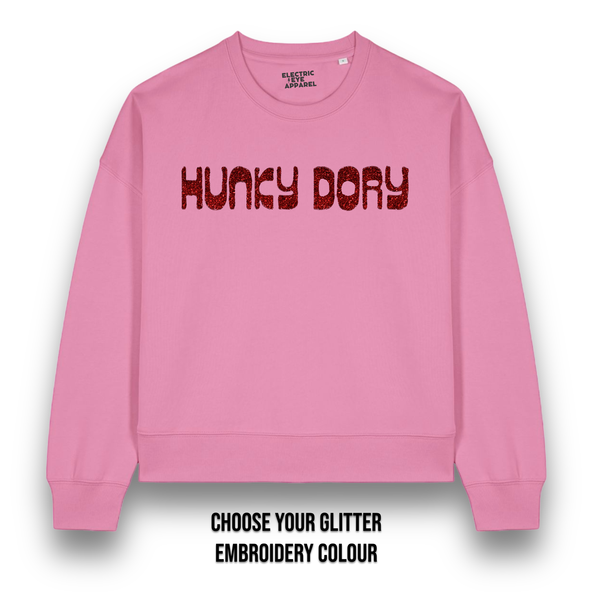 'HUNKY DORY' glitter embroidered organic women's dropped shoulder 'alma' sweatshirt - inspired by David Bowie