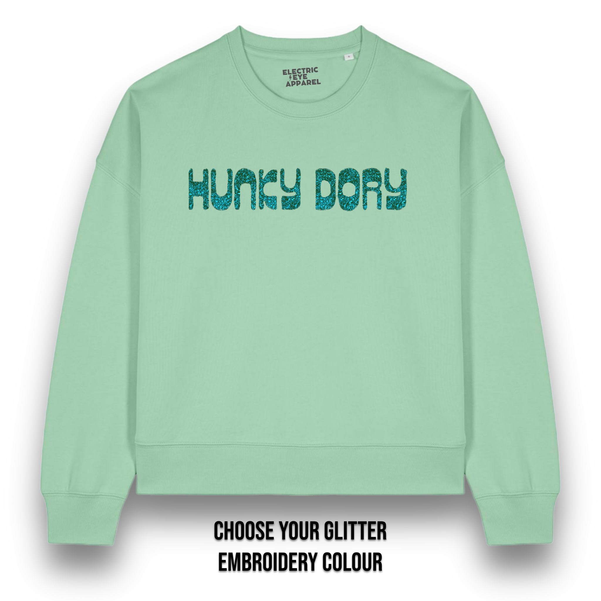 'HUNKY DORY' glitter embroidered organic women's dropped shoulder 'alma' sweatshirt - inspired by David Bowie