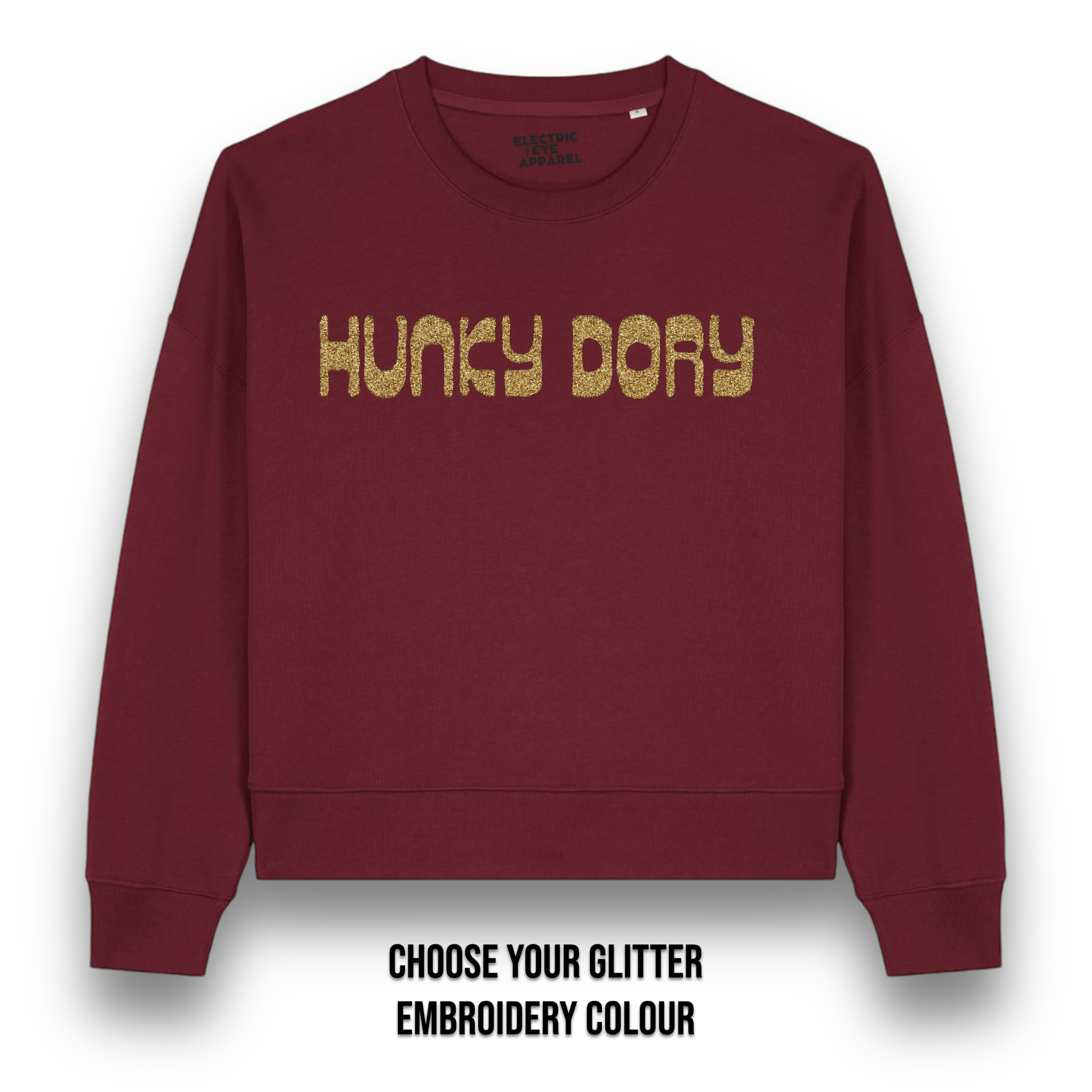 'HUNKY DORY' glitter embroidered organic women's dropped shoulder 'alma' sweatshirt - inspired by David Bowie