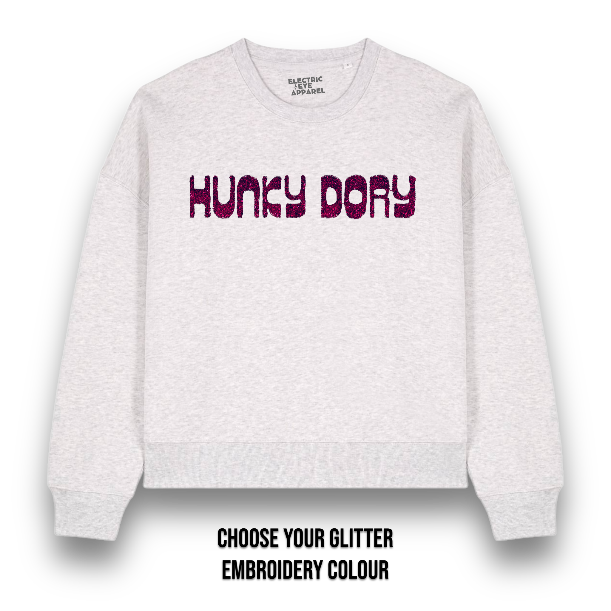 'HUNKY DORY' glitter embroidered organic women's dropped shoulder 'alma' sweatshirt - inspired by David Bowie