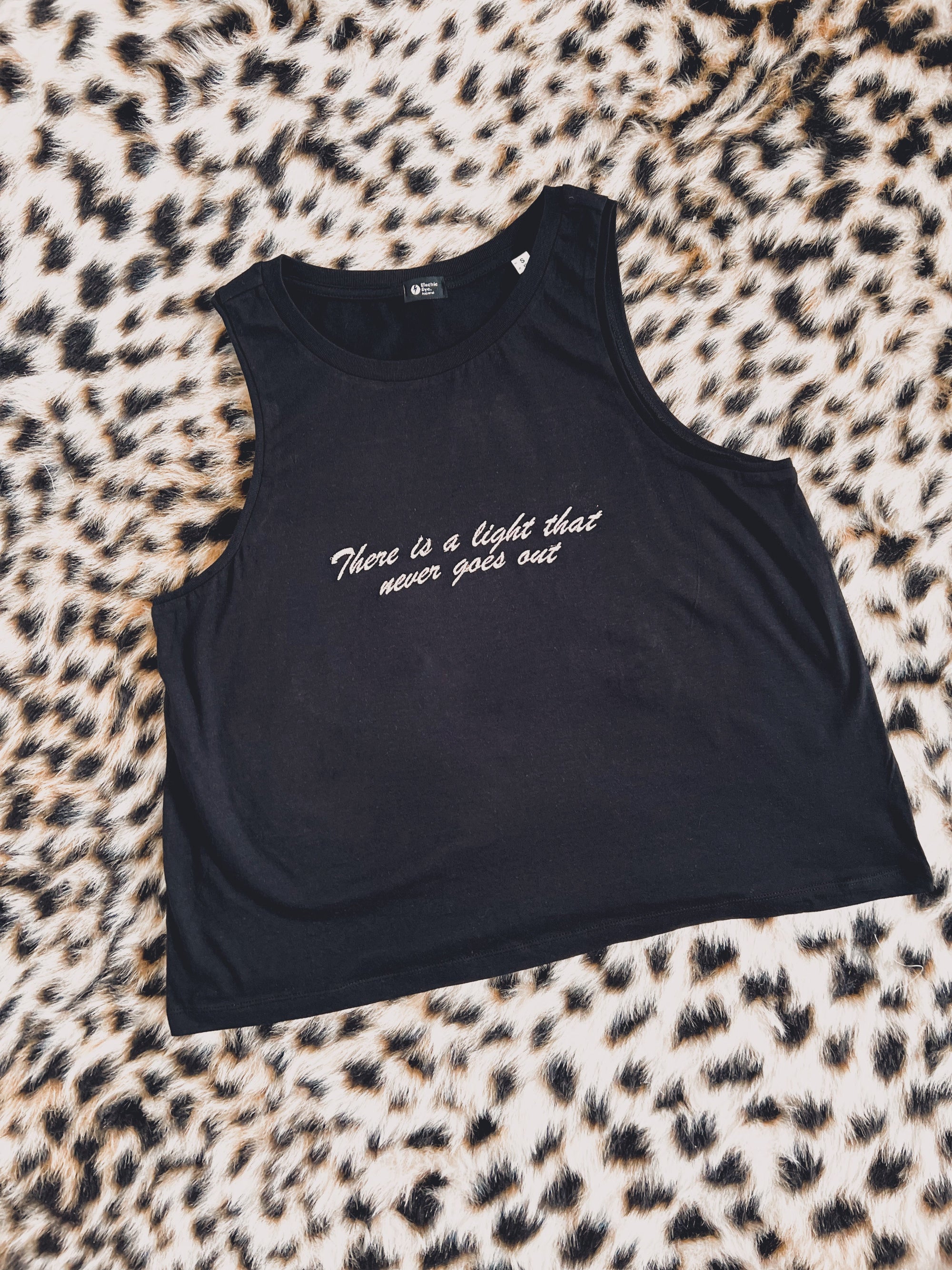 SAMPLE SALE ‘THERE IS A LIGHT THAT NEVER GOES OUT’ EMBROIDERED WOMEN'S CROPPED ORGANIC COTTON 'DANCER' TANK TOP (SIZE XS)