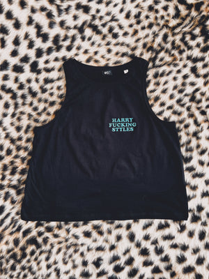 SAMPLE SALE ‘HARRY F*CKING STYLES’ LEFT CHEST EMBROIDERED WOMEN'S CROPPED ORGANIC COTTON 'DANCER' TANK TOP (SIZE XS)