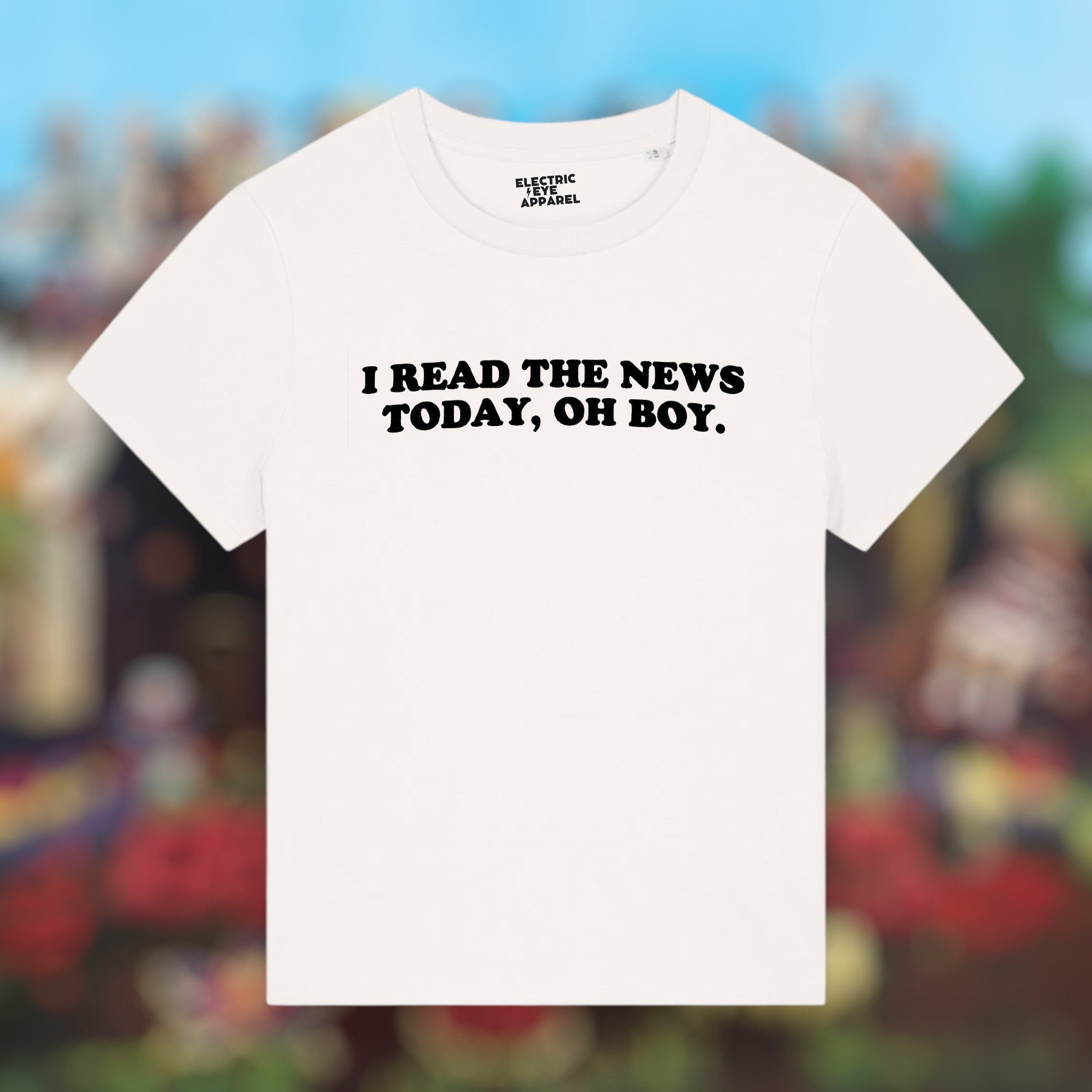 'I READ THE NEWS TODAY, OH BOY.' premium embroidered organic women's 'muser' t-shirt - inspired by The Beatles