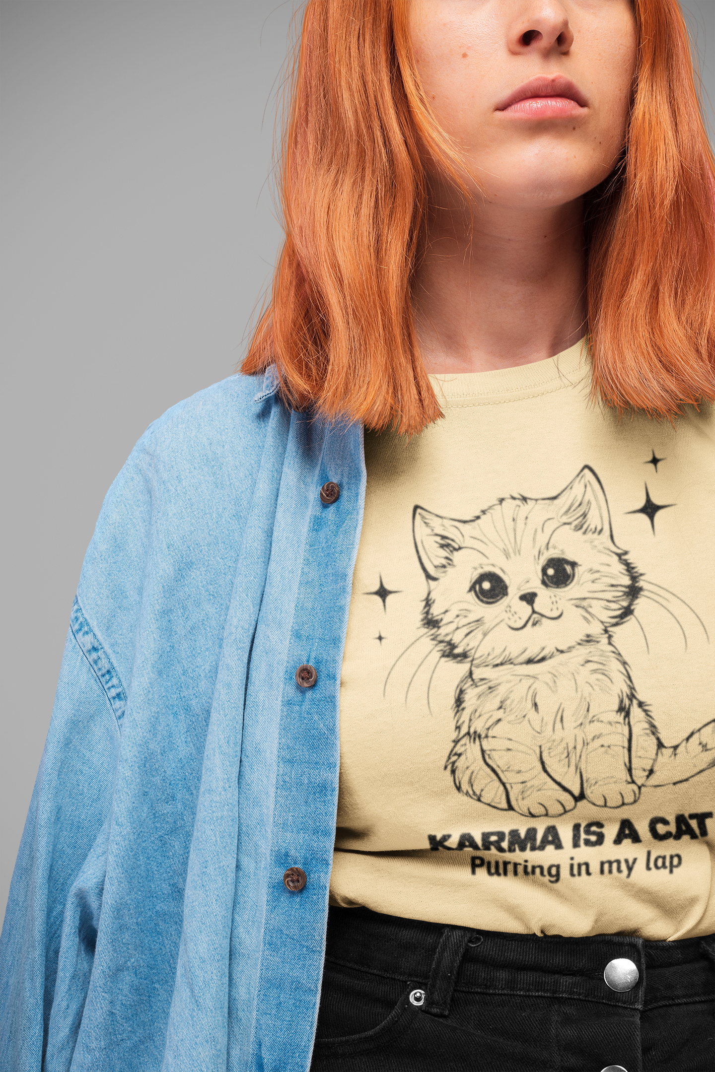 Karma Is A Cat Purring In My Lap Vintage Style Printed Unisex organic cotton t-shirt