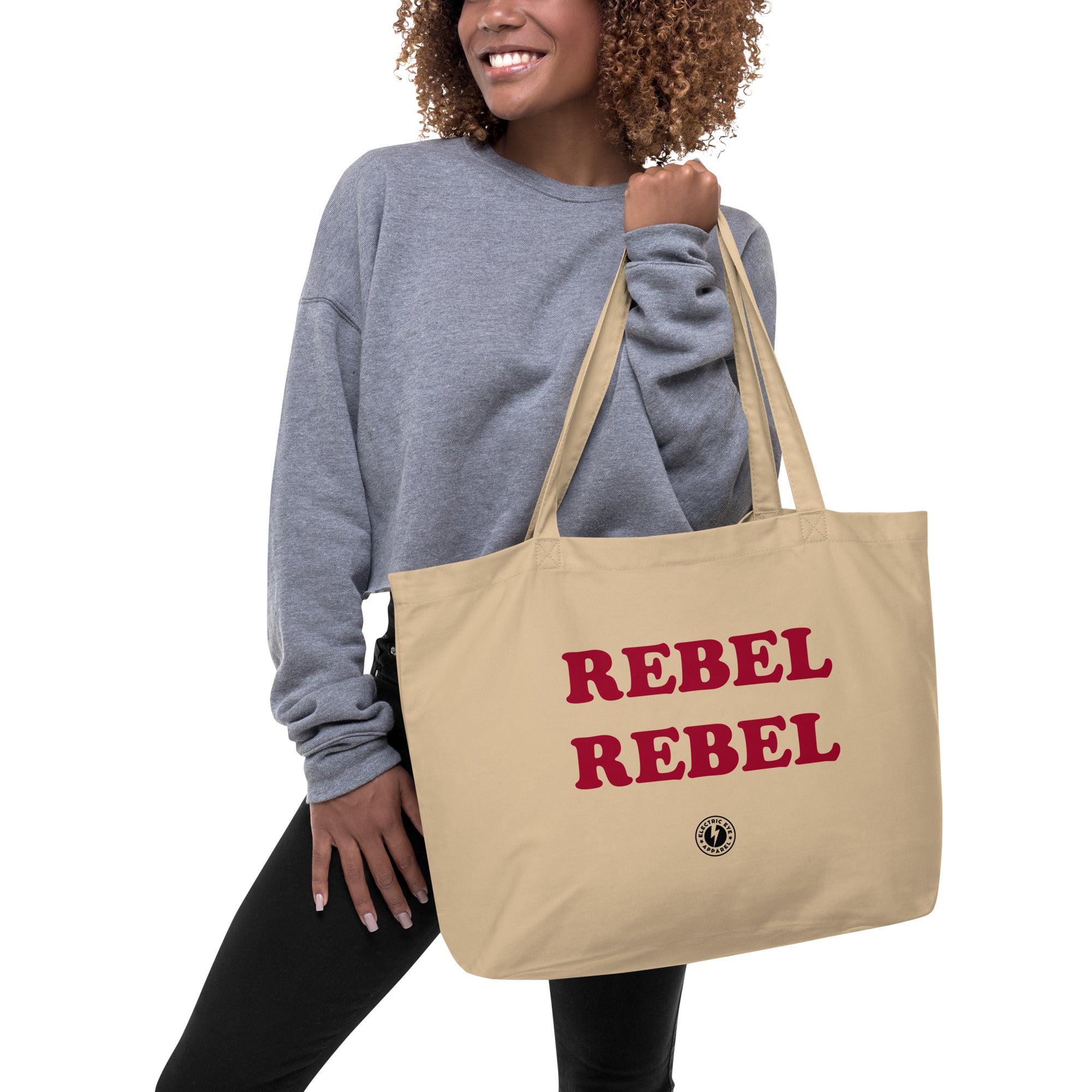 REBEL REBEL Printed Large organic tote bag - Retro Red Font
