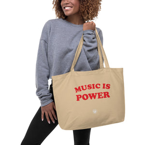 MUSIC IS POWER Printed Large organic tote bag
