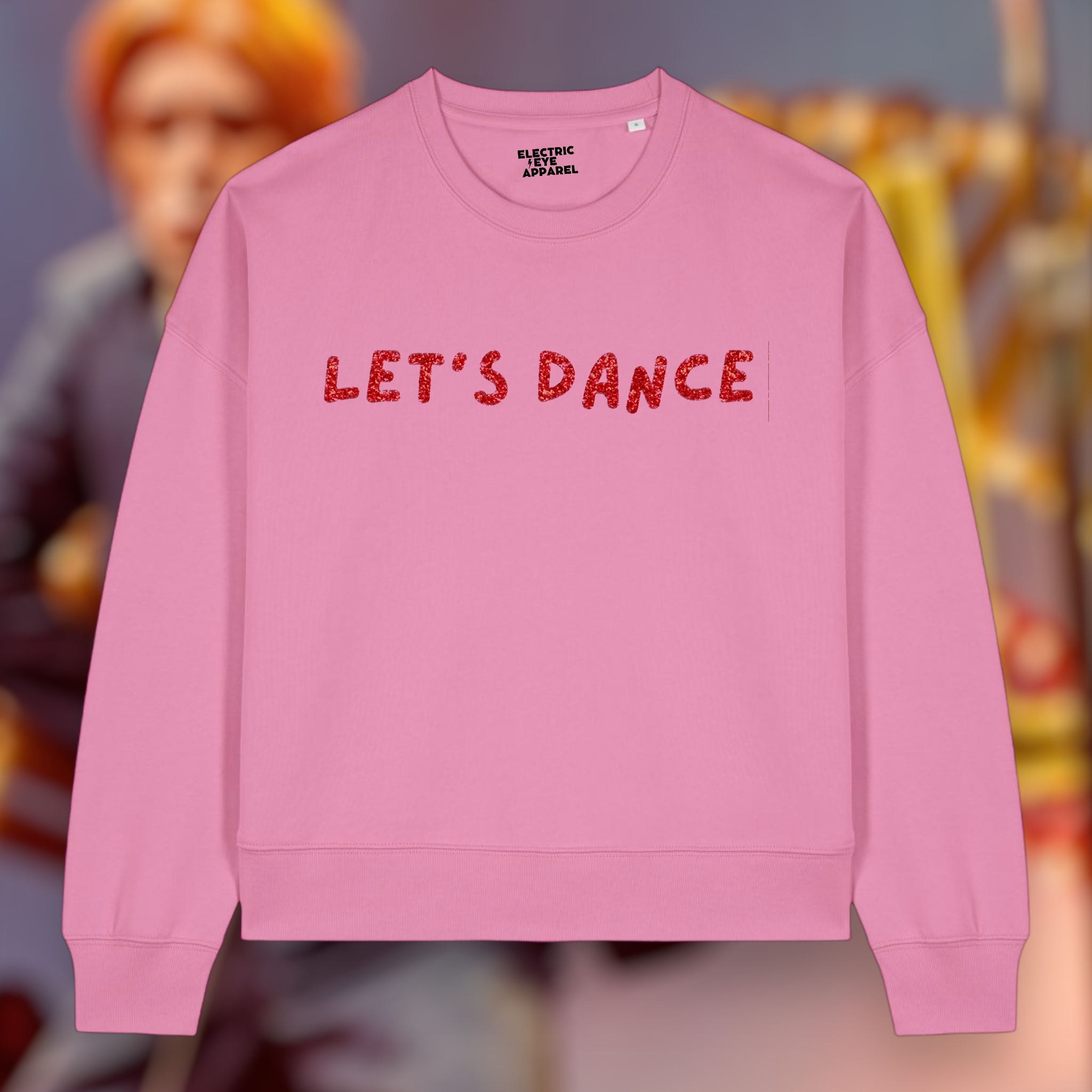 'LET'S DANCE' glitter embroidered organic women's dropped shoulder 'alma' sweatshirt - inspired by David Bowie