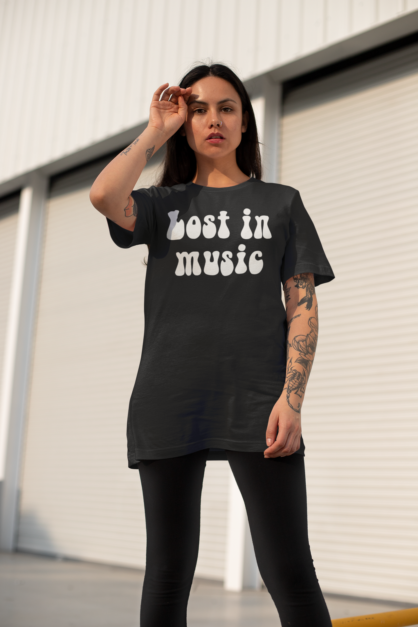 Lost In Music Camiseta de algodón orgánico unisex estampada estilo años 70