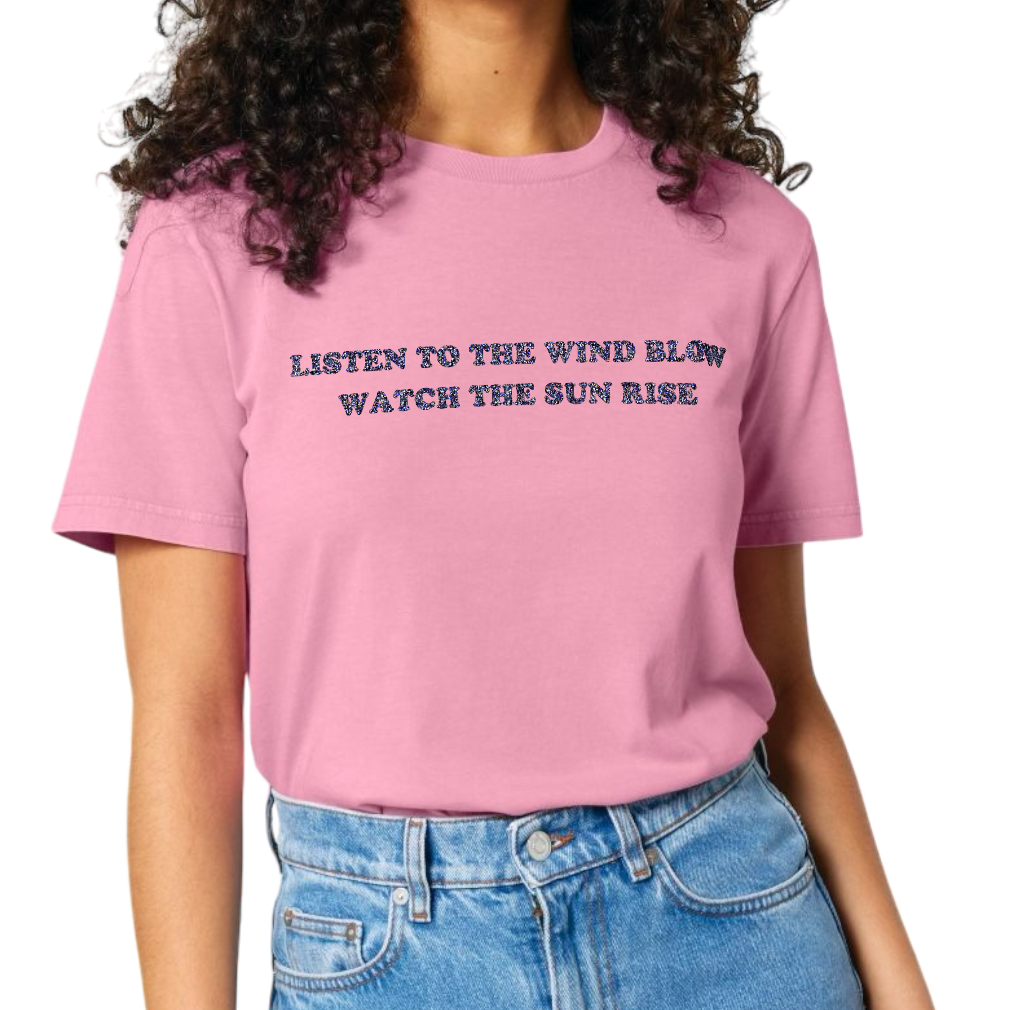 'LISTEN TO THE WIND BLOW WATCH THE SUN RISE' embroidered premium organic iconic unisex t-shirt - inspired by Fleetwood Mac