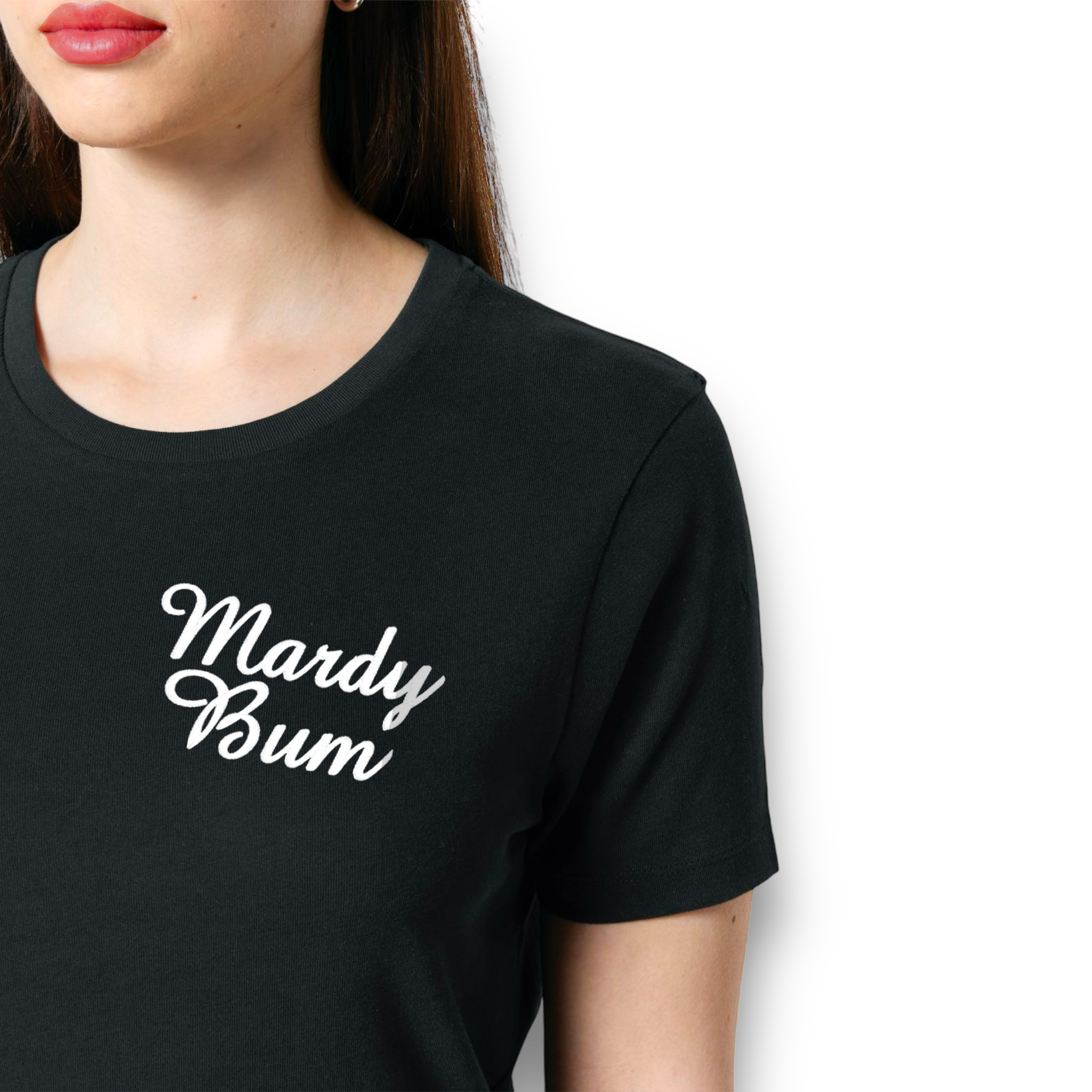 'MARDY BUM' left chest embroidered premium organic women's fitted 'ella' t-shirt - inspired by Arctic Monkeys