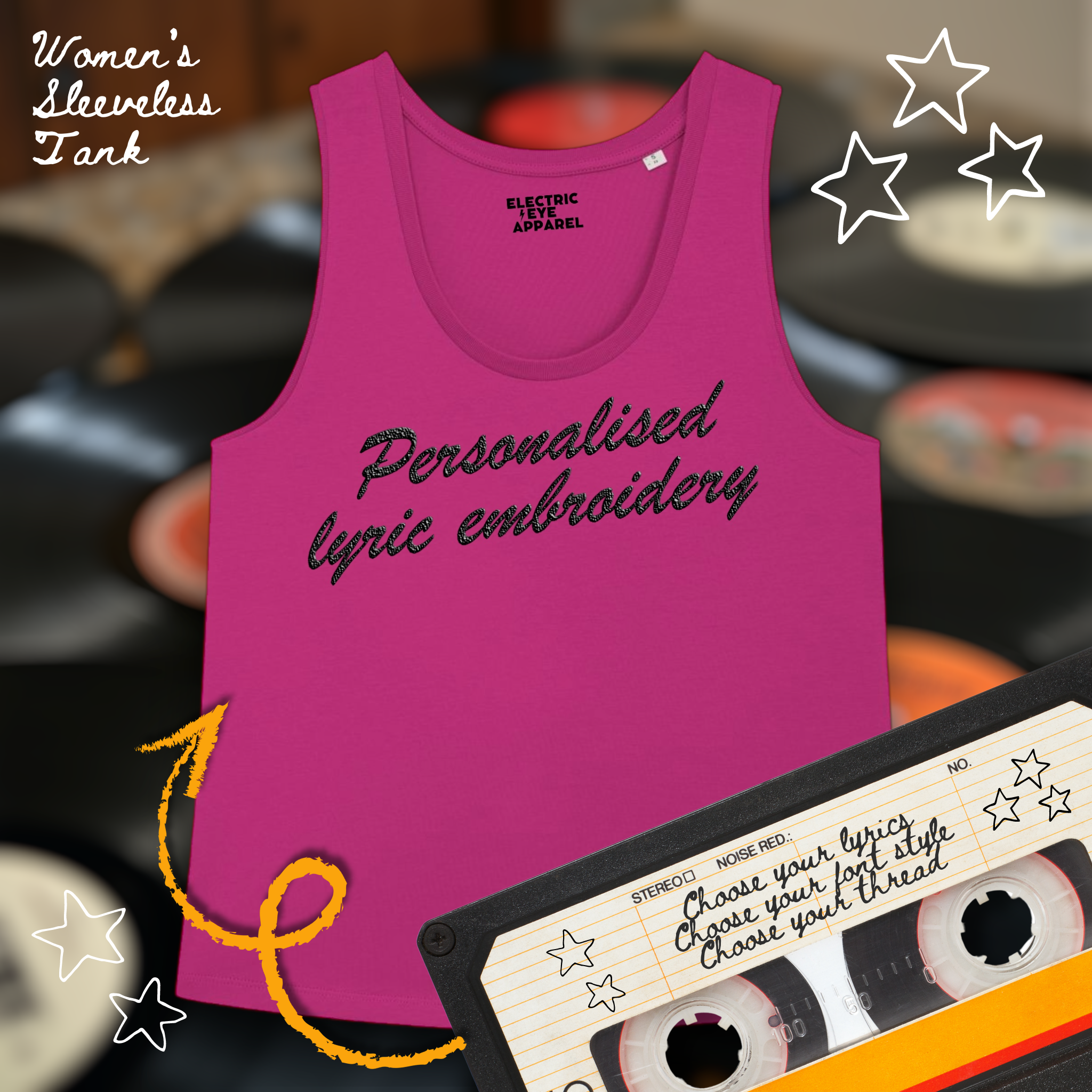 Personalised Lyric Centre Chest Embroidered premium organic iconic women's 'Minter' tank top - choose your own lyrics, font and thread colour