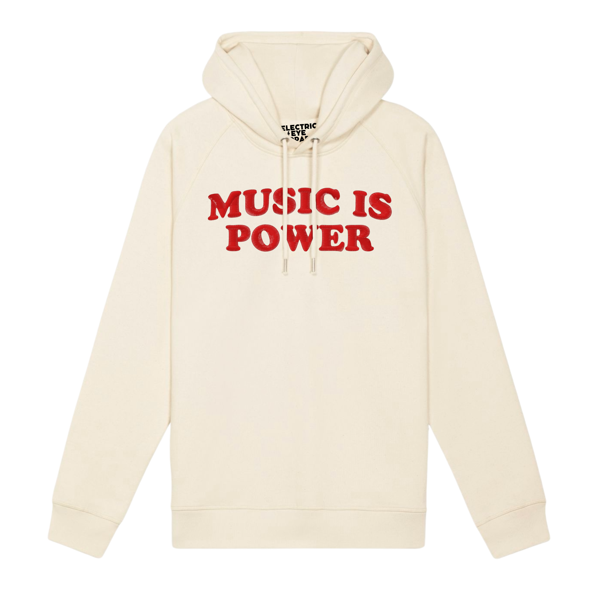 'MUSIC IS POWER' embroidered organic unisex side pocket 'sider' hoodie